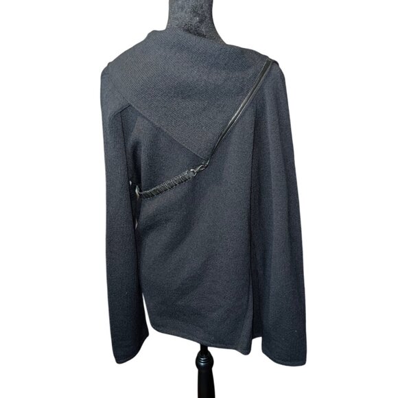 Annette Görtz XL Black Knit Wool Blend Cardigan With Leather Trim - Picture 3 of 9